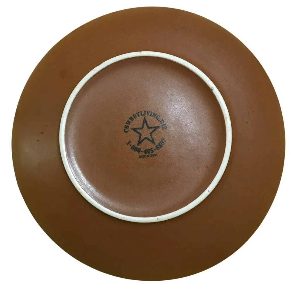 Cowboy Living Bucking Bronco Western Stoneware Salad Plate Tan Black 8.5 Inch